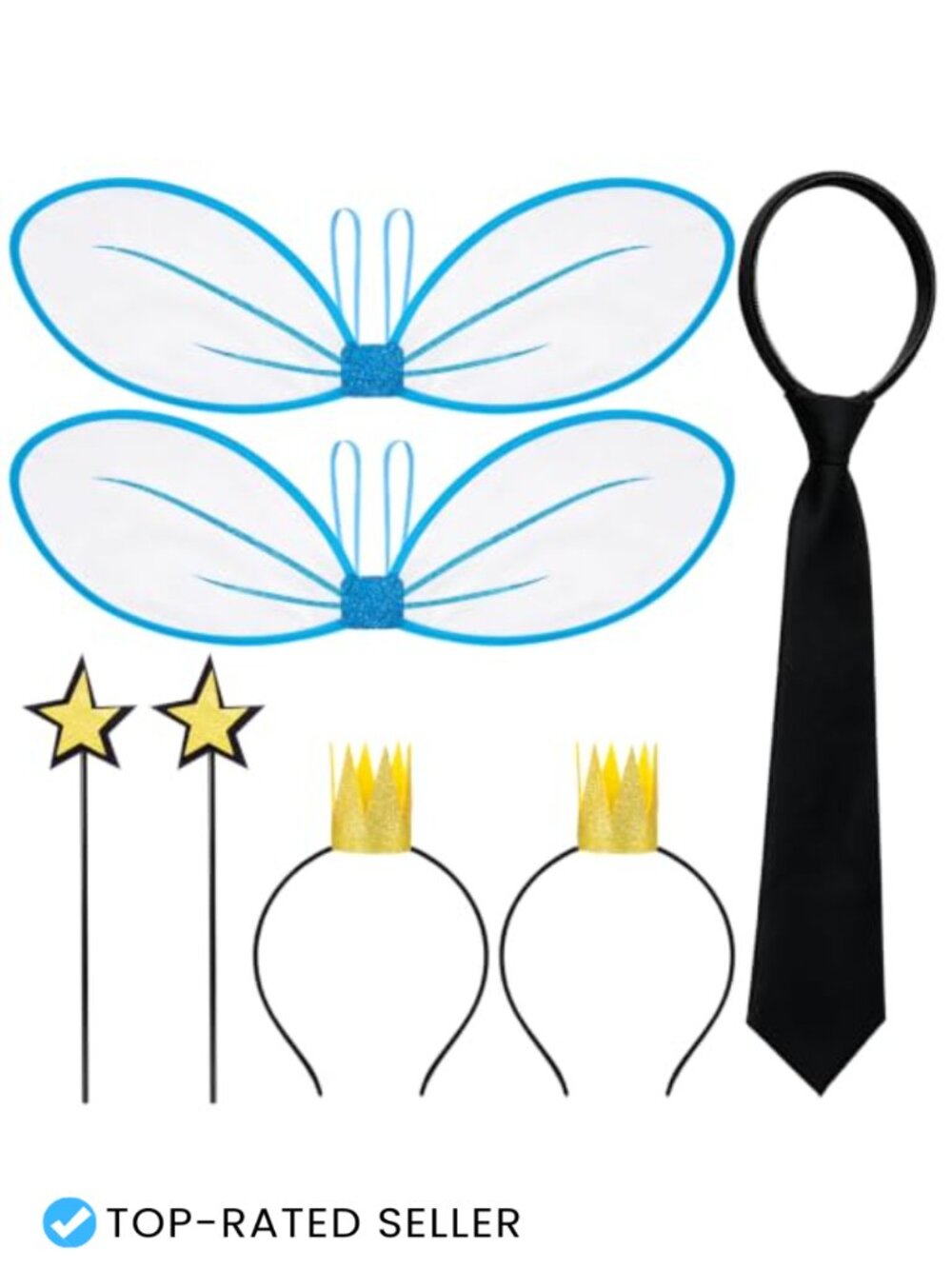 7pc Couple Fairy Costume Set Wings Wands Crowns Tie cosplay